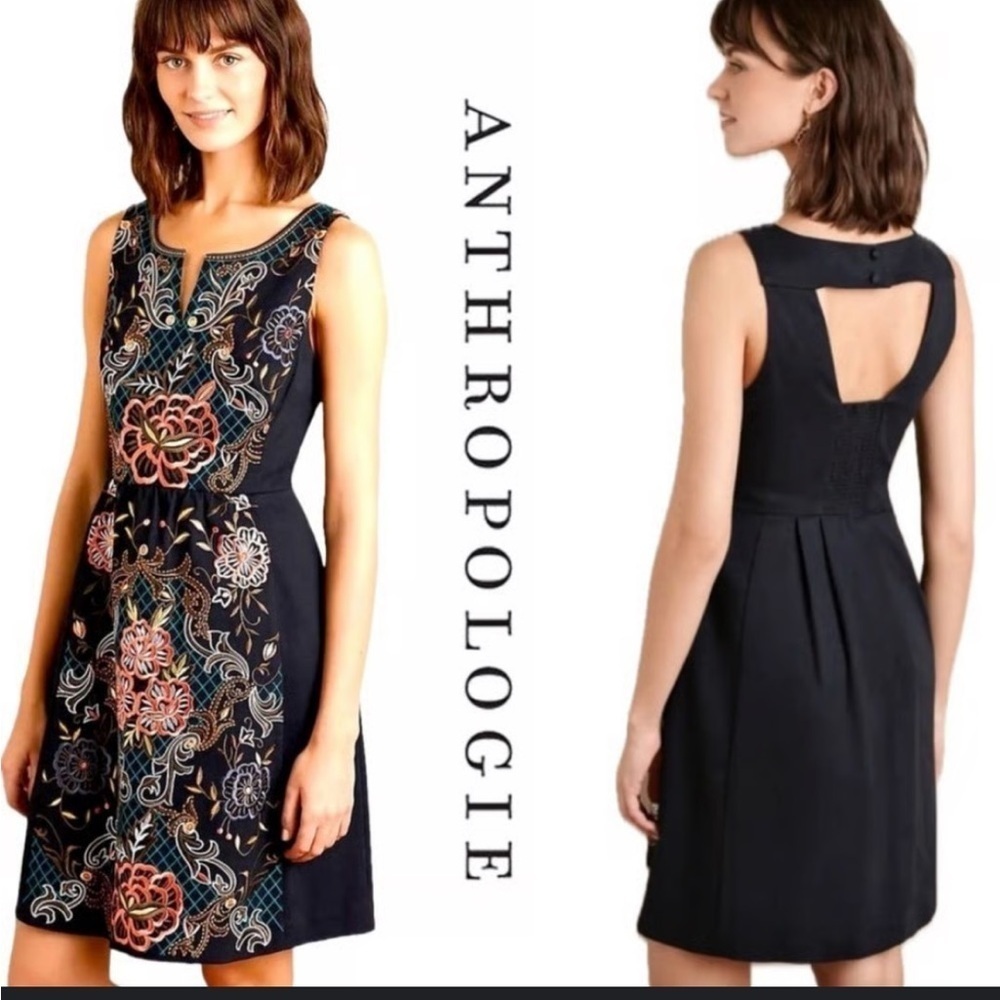 Anthropologie Moulinette Soeurs Black Embroidered Dress size 2